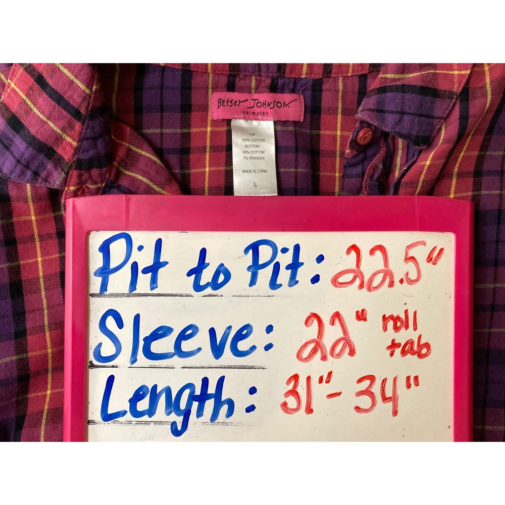 Betsey Johnson Intimates Womens Top L Pink Plaid Ruffle Button Pajama Loungewear - Picture 8 of 9